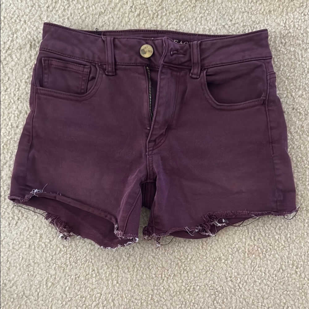 American Eagle Outfitters Purple Jean Shorts Distressed Frayed Hem